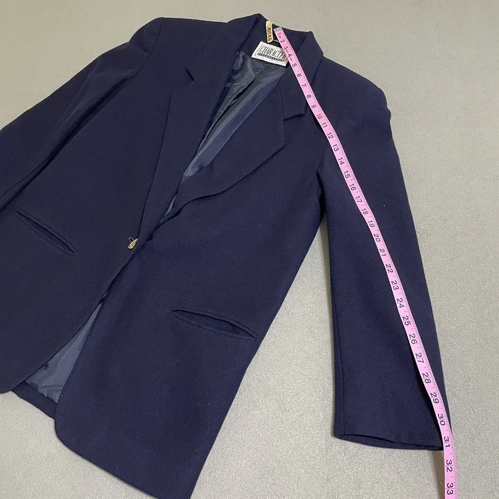 Vtg Womens WOOL BLAZER JACKET Gold Accent Buttons Preppy 90s Academic‎ Navy Sz 8